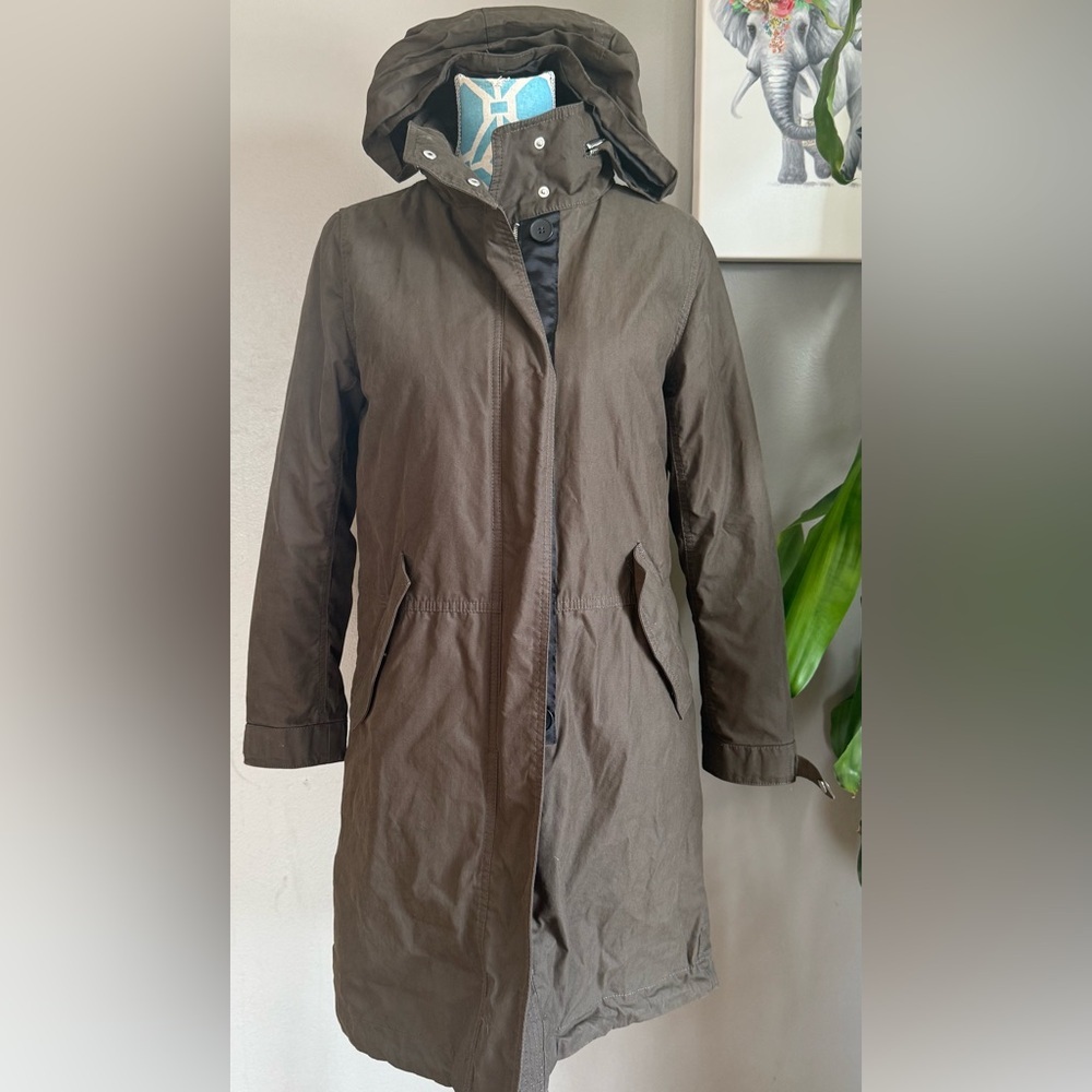 ZARA green HIGH COLLAR WATER REPELLENT COTTON MIDI PARKA 3046/034
